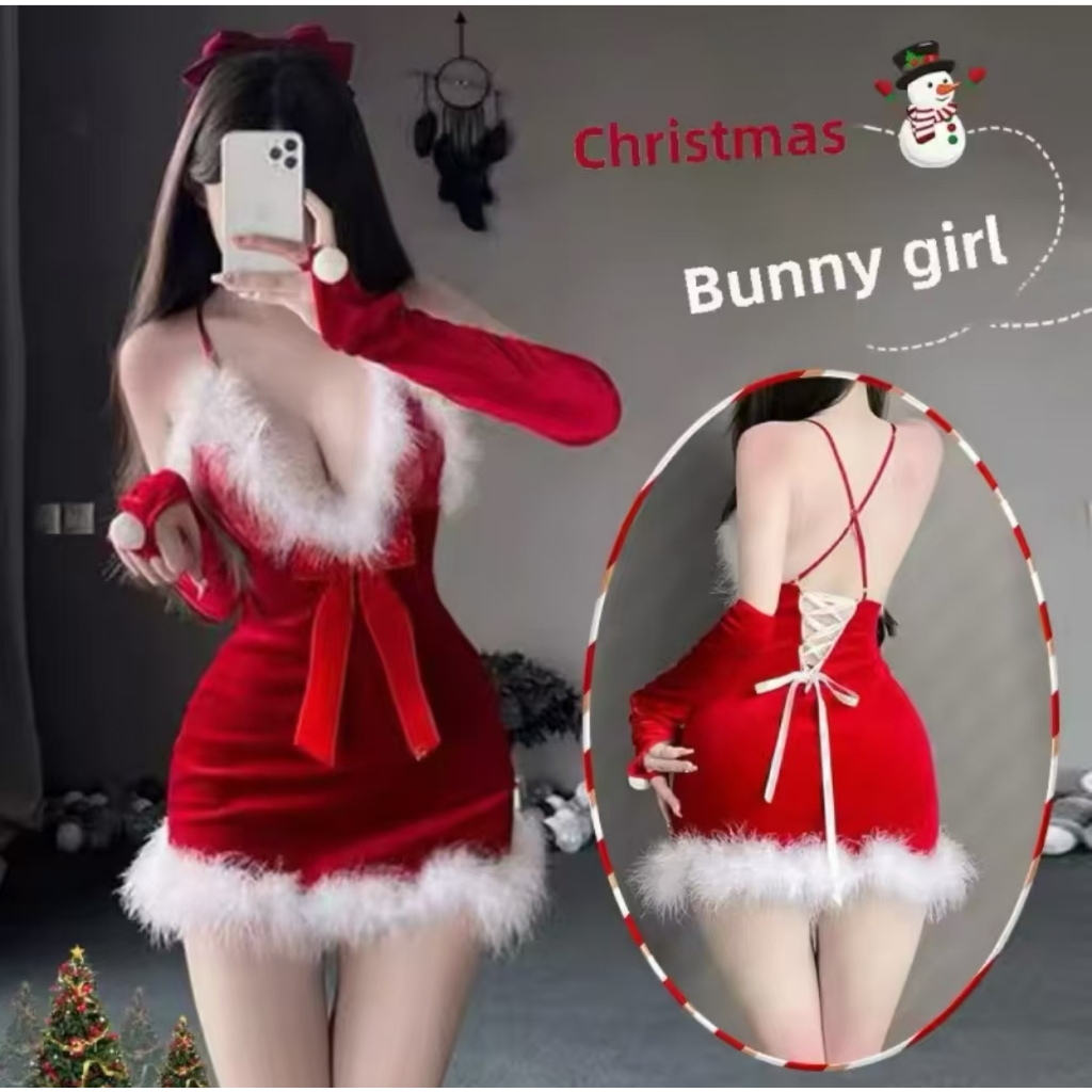 Sexy Lingerie Women's Sexy Plush Camisole Nightgown Short Skirt Christmas Outfit Passionate No Take 