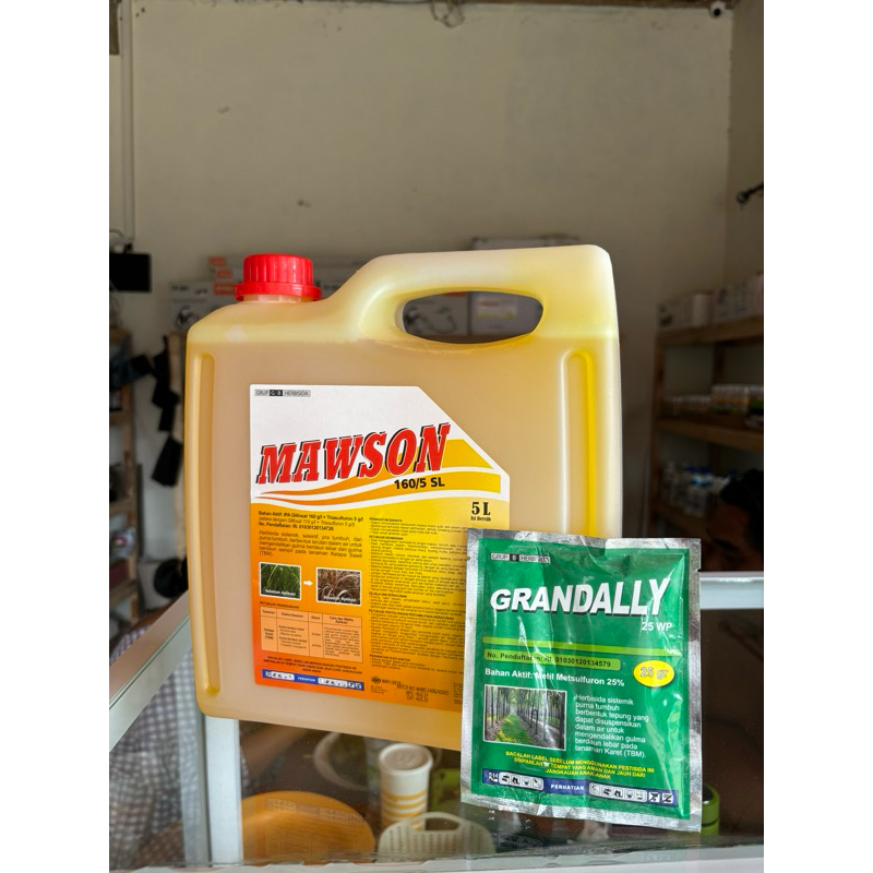 HERBISIDA MAWSON 160/5 SL 5 Liter (Bonus bubuk Grandally 25 WP) - Racun Pembasmi gulma / rumput ampu