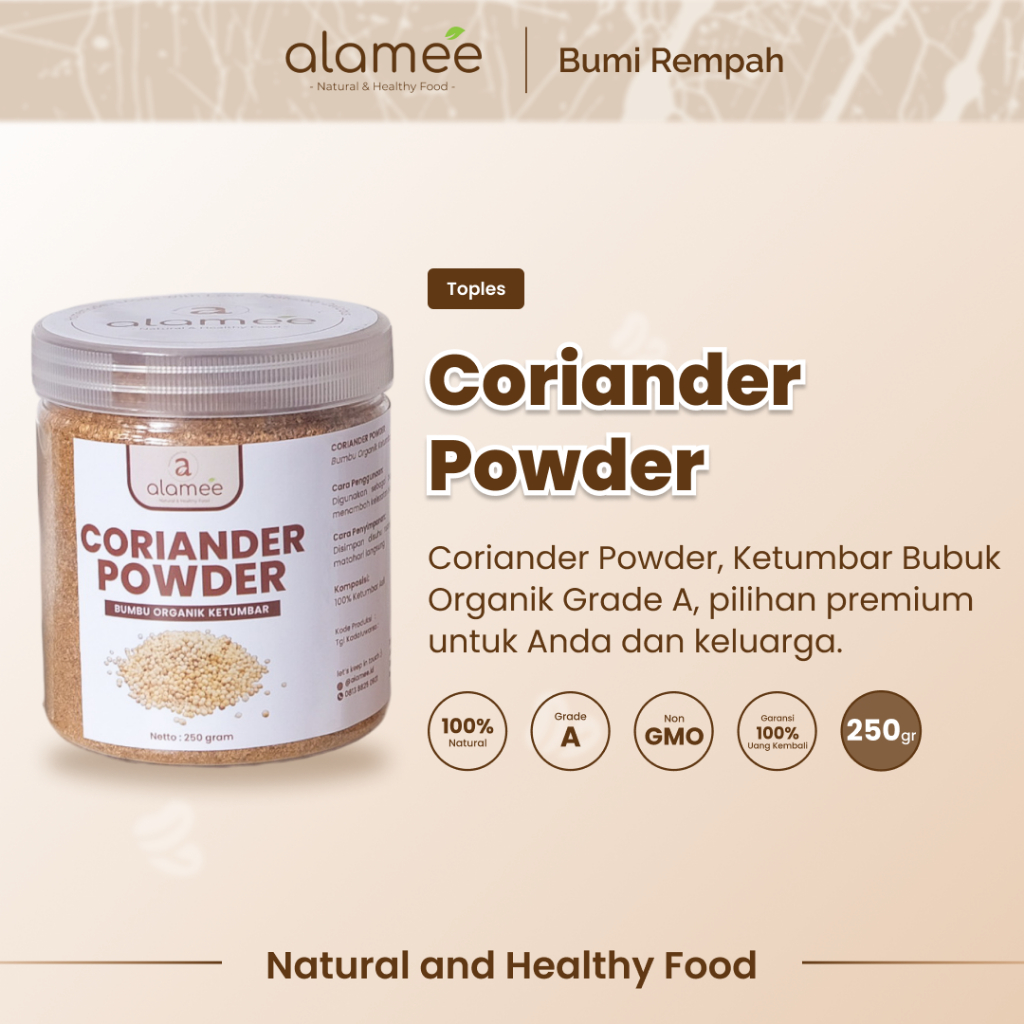 

ALAMEE Ketumbar Bubuk Organik Bumbu Dapur Instan Coriander Powder Murni Asli Tanpa Campuran 250g