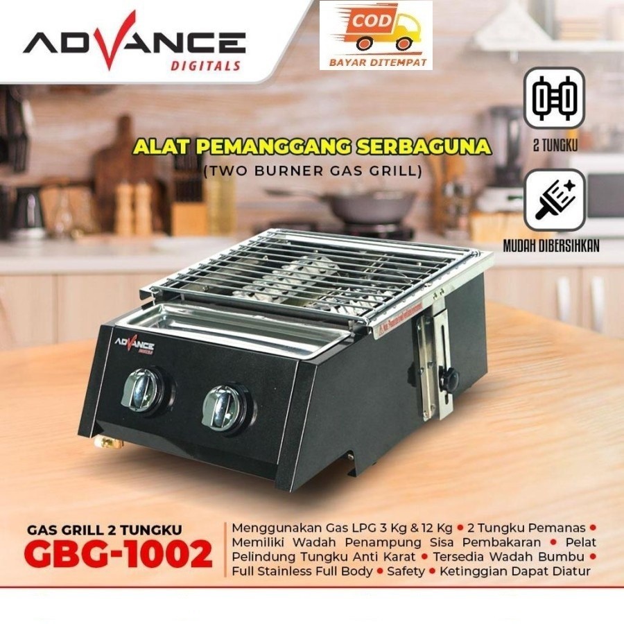 Advance Kompor Gas Pemanggang BBQ /SOSIS 2 Tungku GBG 1002 Serbaguna