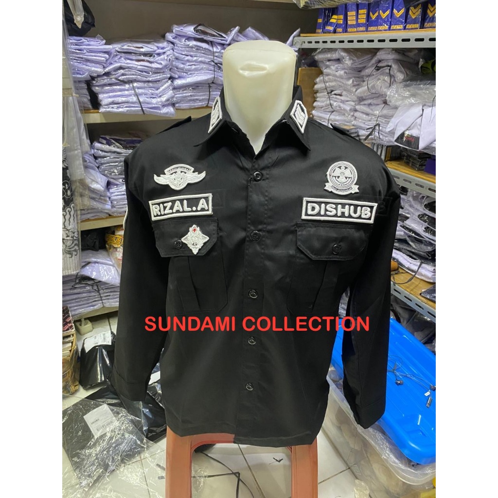 SERAGAM DISHUB WARNA HITAM DENGAN BORDIR TIMBUL/WARNA BAJU DAN BORDIRAN BISA REQUEST