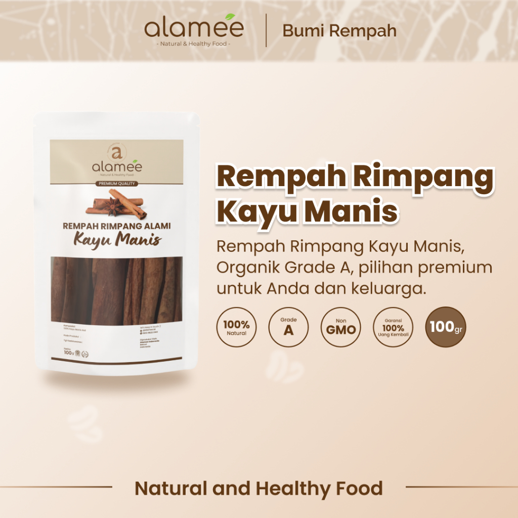 

ALAMEE Kayu Manis Batang Cinnamon Stick Rempah Rimpang Organik Alami Bumbu Masak Dapur Seasoning 100