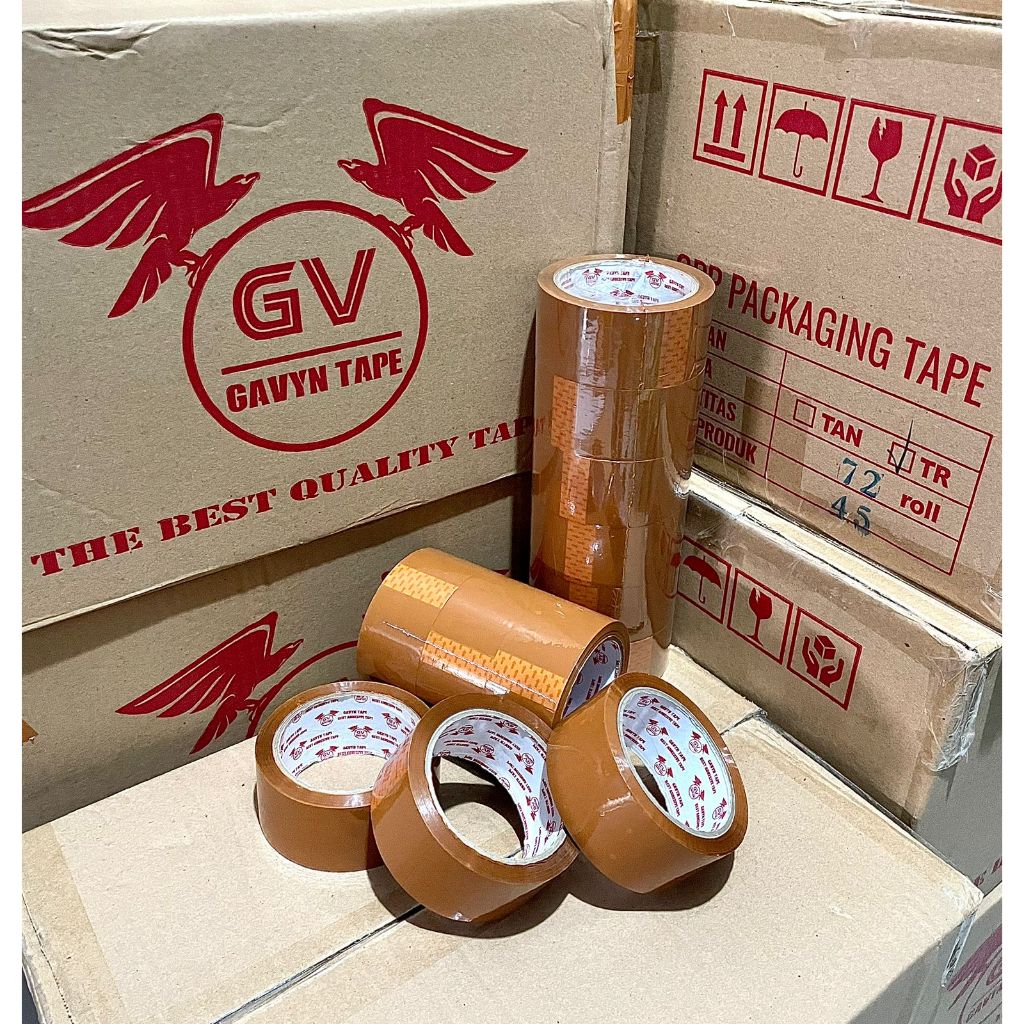 

Lakban Selotip Isolasi Coklat & Bening GAVYN TAPE 2'"×90 yard 2 Inch Inci - BENING