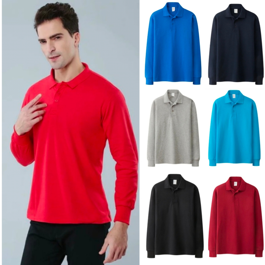 Kaos Pria Kerah Polos Lengan Panjang/Kaos Pria Lengan Panjang/Kaos Kerah Seragam Pria Unisex