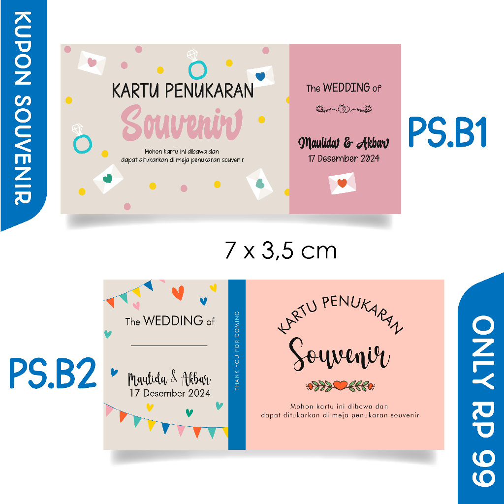 ASHJENA Kartu Penukaran Souvenir Kupon pengambilan Suvenir voucher ucapan nikah wedding card
