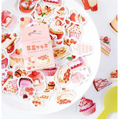 

Sticker Pack Isi 46 Lembar STRAWBERRY TEA TIME Scrapbook Vintage Journal
