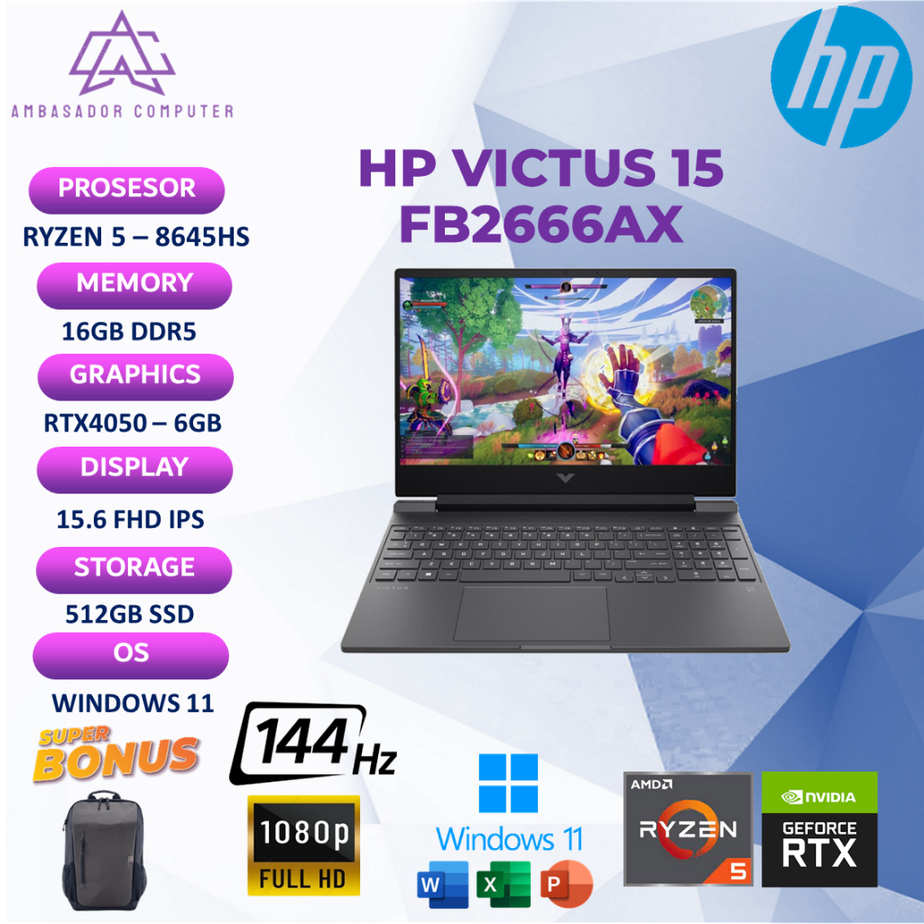 HP Victus 15 FB2667AX Ryzen 5 8645HS RTX4050 6GB 16GB 512GB Full HD IPS Windows11 OHS 144Hz