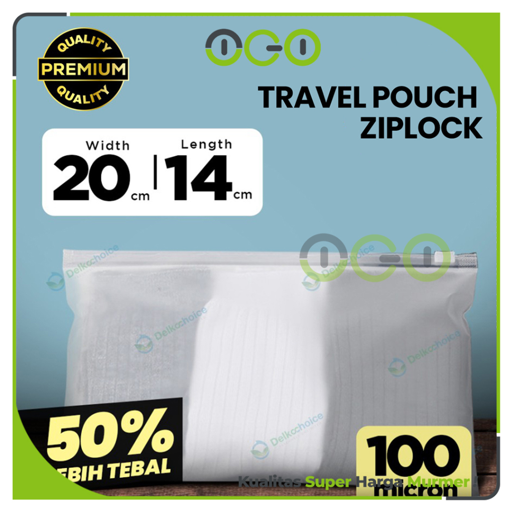 Plastik Travel Pouch Bag 20cm x 14cm LANDSCAPE 100 Mic Zipper Premium Kantong Organizer Delkochoice