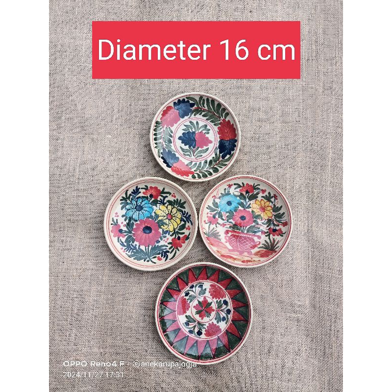 4 buah piring keramik lukis untuk dekorasi hiasan dinding