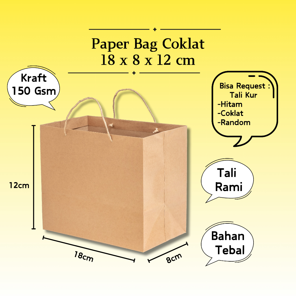 

18 x 8 x 12 cm - Paper Bag Kertas Coklat Polos Kraft Tebal / Tas Kado Souvenir Pernikahan Wedding
