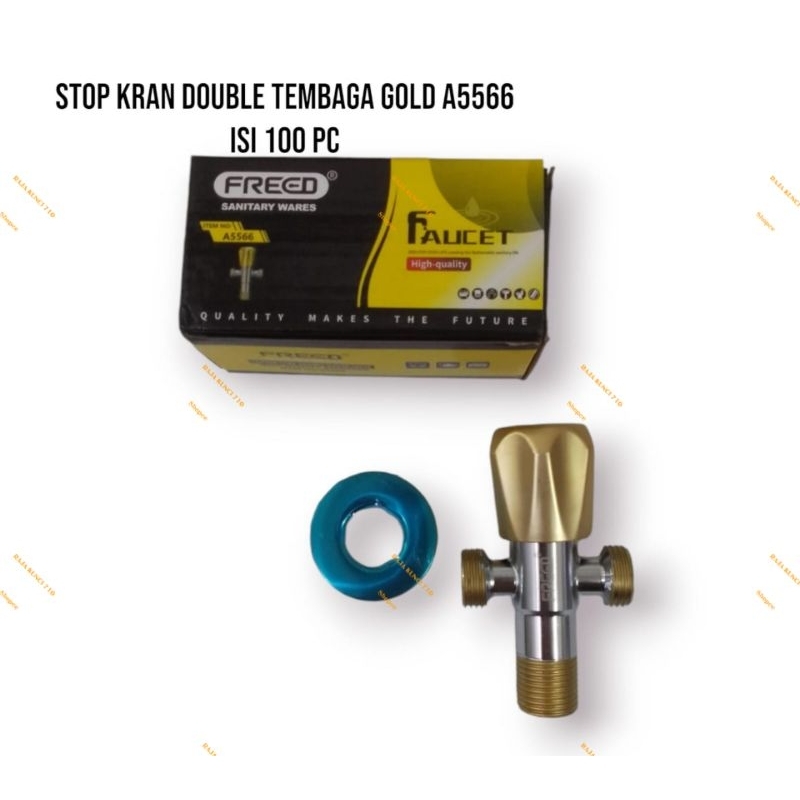 Stop Kran Shower Double Gold Kuningan 1/2" inch FREED A5566 / Stop kran Kloset 2 Cabang Dobel Kuning