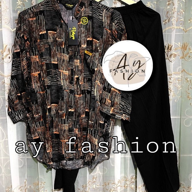 KF7 setelan wanita motif bunga kombinasi oneset rasya kekan set viral 224 setcel jumbo ld 12