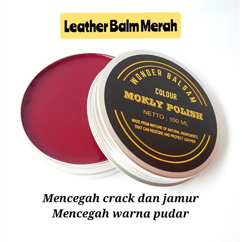 semir merah/semir sepatu/red cherry/ leather care/ leather balm red 100 gram mokly polish untuk sepa