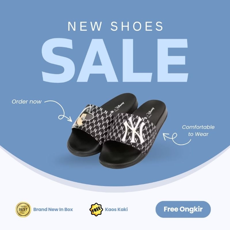 Sandal Slide MLB X Disney Mickey NY Yankees Black White