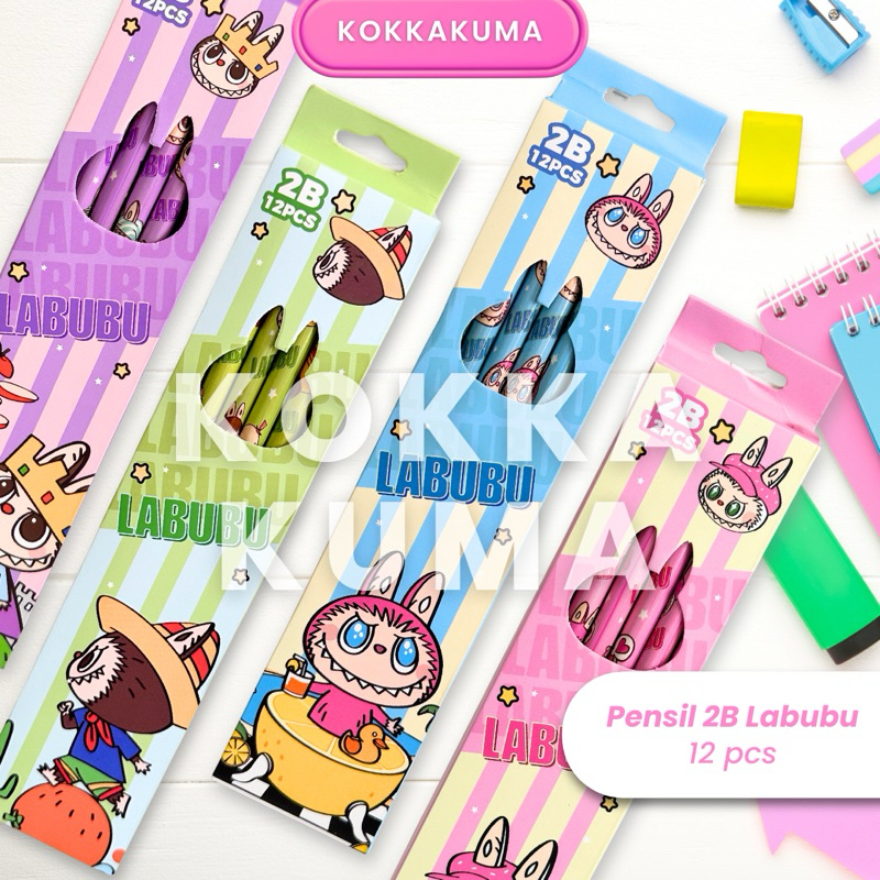 

( KKM ) LABUBU 2B Set Pensil Kayu Graphite Lead Pencil isi 12 Pcs per Box Dapat Rautan