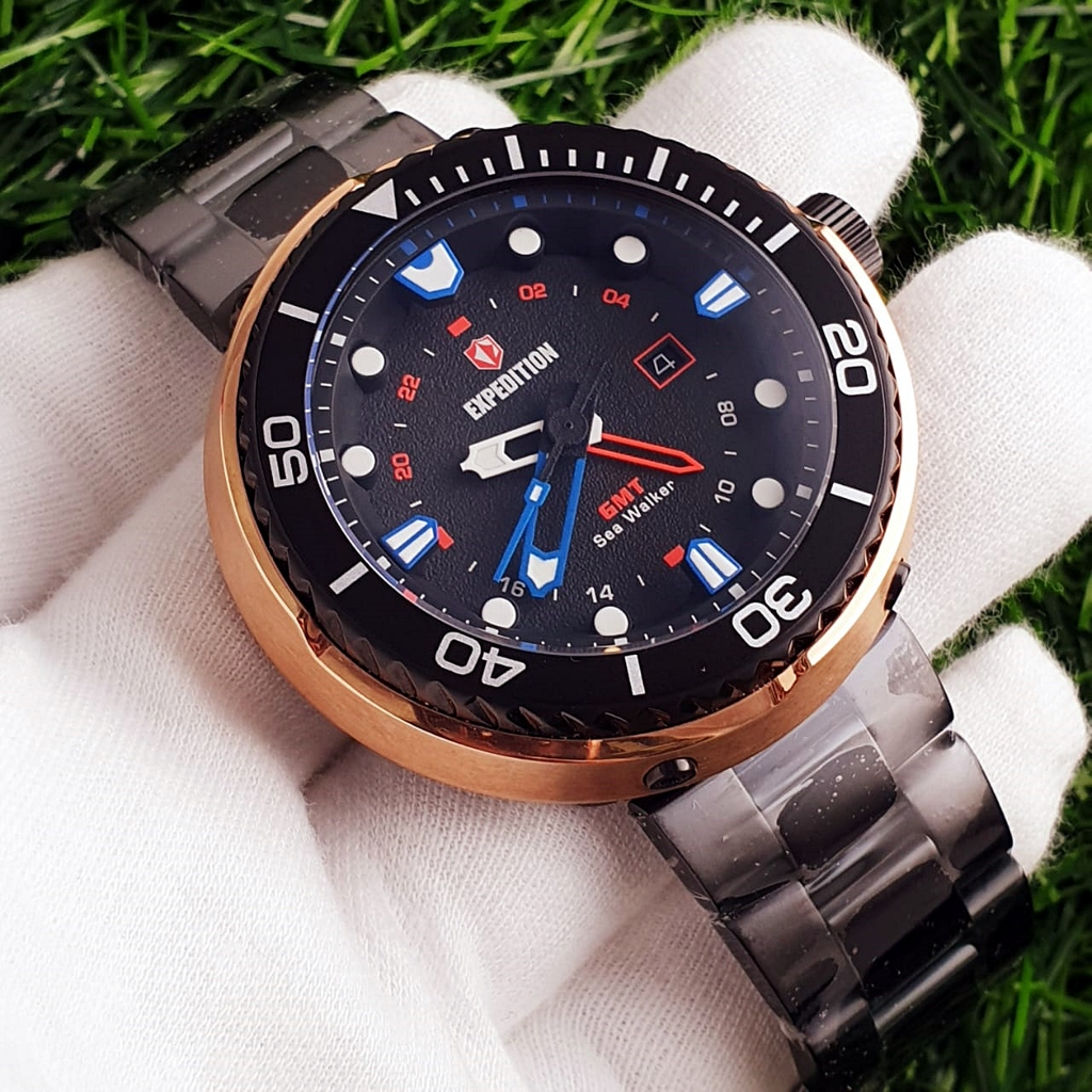 Jam Tangan Pria Expedition E6727 6727 Sea Walker Rosegold Black Steel Original | 20ATM