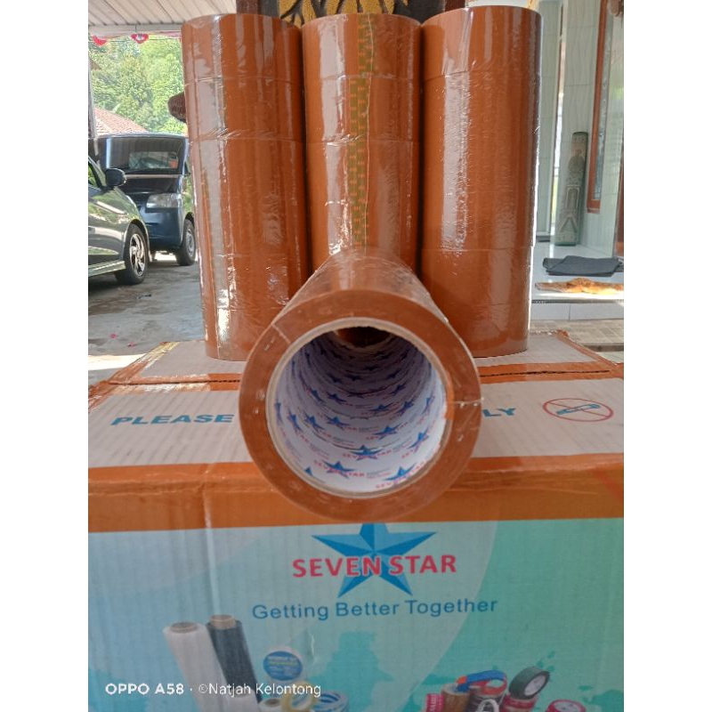 

LAKBAN COKLAT SEVEN STAR ORIGINAL 100% ukuran 48x100 yard MURNI PERSLOP 6 roll TERMURAH