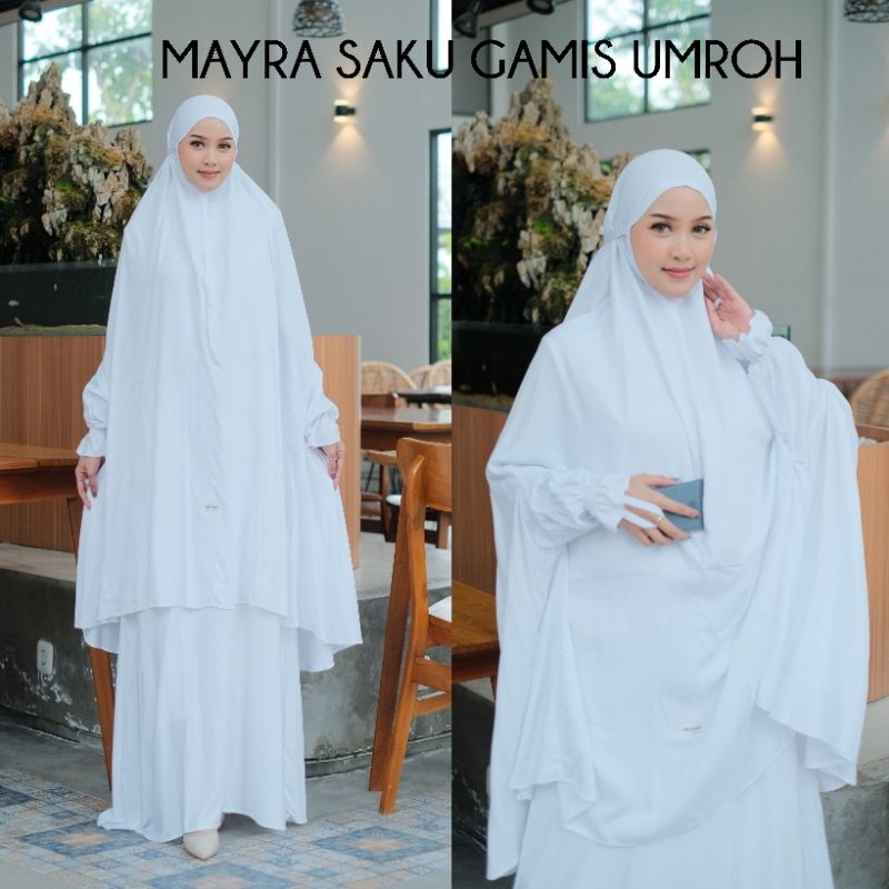Mayra set  khimar saku  lengan gamis umroh putih jumbo s xl xxl xxxl