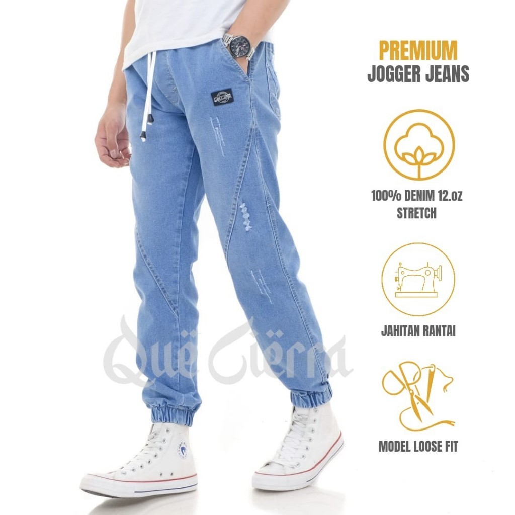 Celana Joger Jeans Panjang Pria strech denim riped sobek original premium