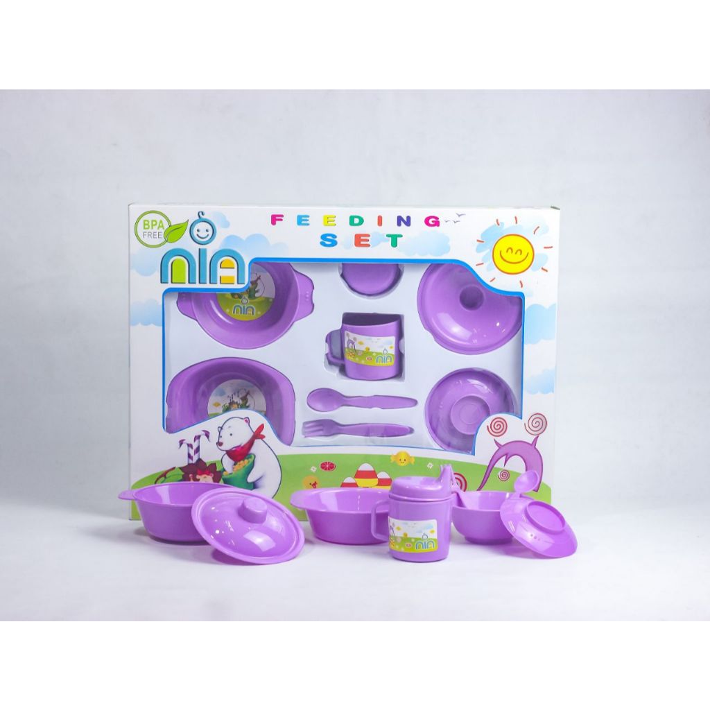 Tempat Makan Bayi Feeding Set Nia Ukuran Besar 6 in 1 | Peralatan Makan Bayi Merk Nia | Kado Bayi | 