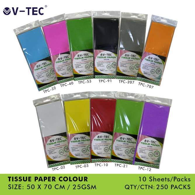 

V Tec Tissue Paper Ukuran 50X70CM 25GSM Isi 10 Lembar Warna Warni