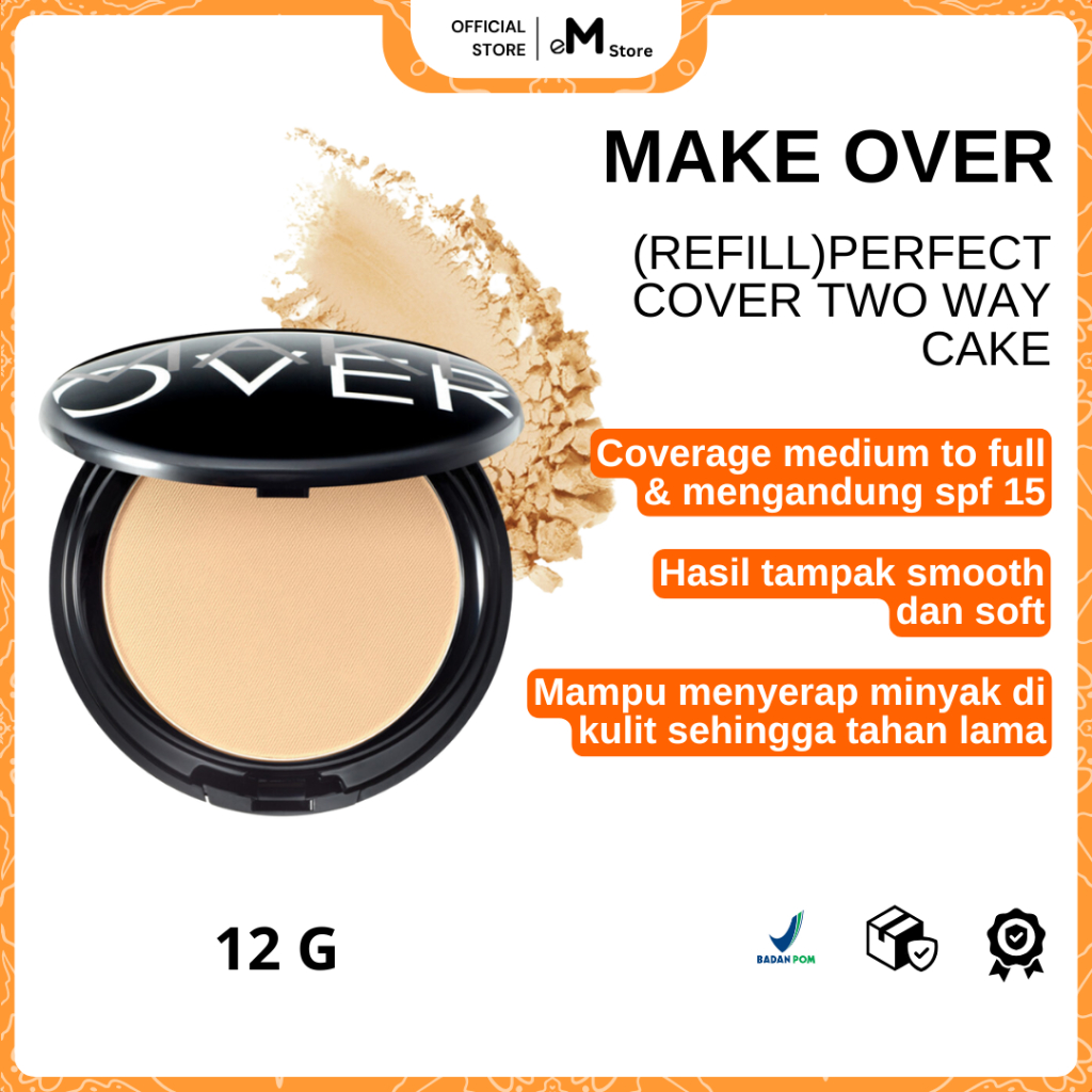 MAKE OVER - REFIL PERFECT COVER TWO WAY CAKE TWC 12G | Refil Bedak Padat Bedak Compact High Coverage