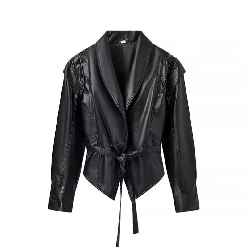 Women Black Leather Jacket Jaket Kulit Wanita FELISHA Hitam