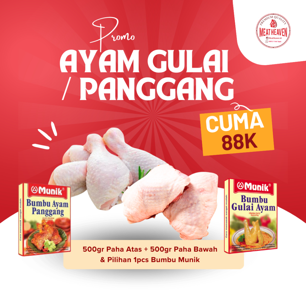 

Promo Ayam Paha 1kg + 1pcs Bumbu Munik Instan