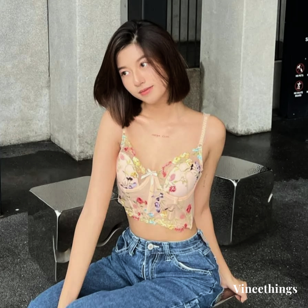 Camisole Top Bustier Bra Korset Kawat Tanpa Busa WireBra Thin Cup Lace Renda Inner Atasan Kamisol Co