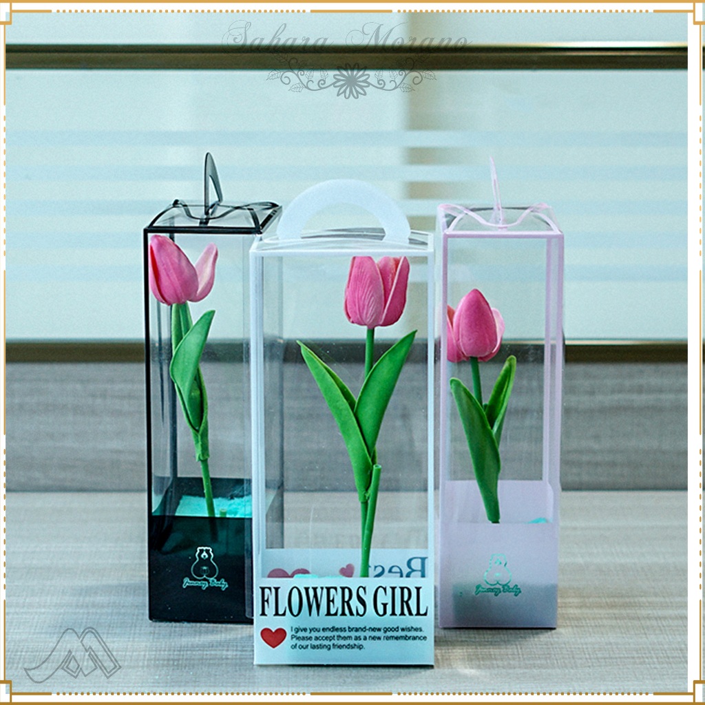 

Flower Bag Handle Transparant Mika PVC Flower Box Kotak Hadiah Souvenir Box