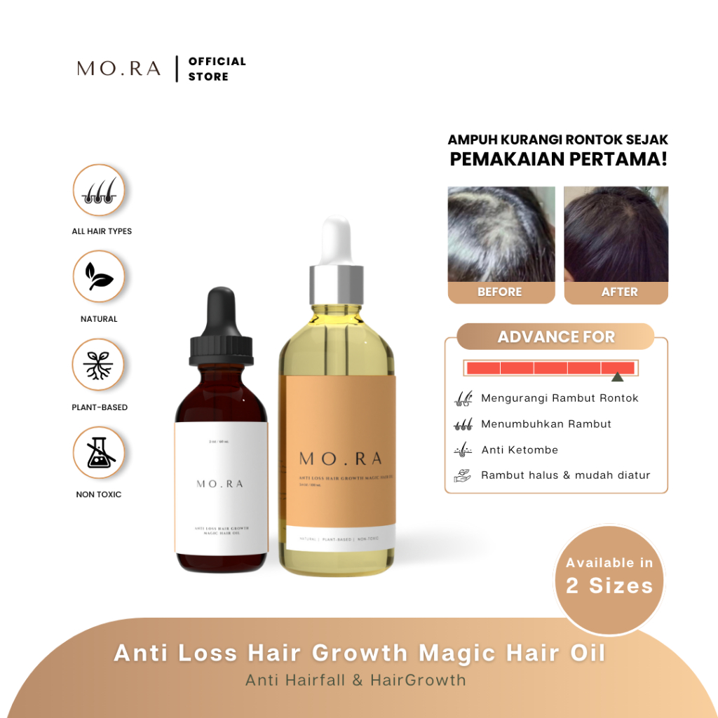 (MO.RA / MORA) ANTI LOSS HAIR GROWTH MAGIC HAIR OIL / VEGAN HAIR OIL / RAMBUT RONTOK / PENUMBUH RAMB
