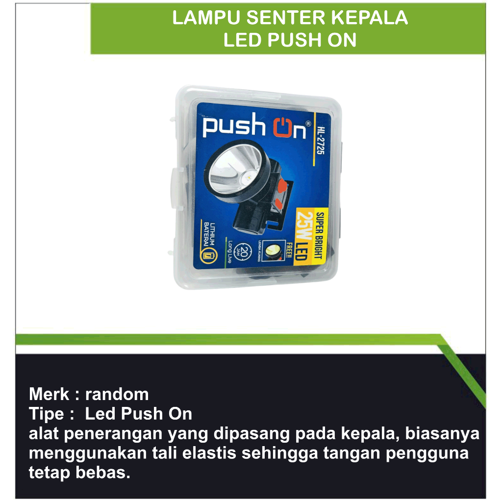 LAMPU SENTER KEPALA LED PUSH ON/HEADLAMP/LAMPU SOROT KEPALA/LAMPU KEPALA LED