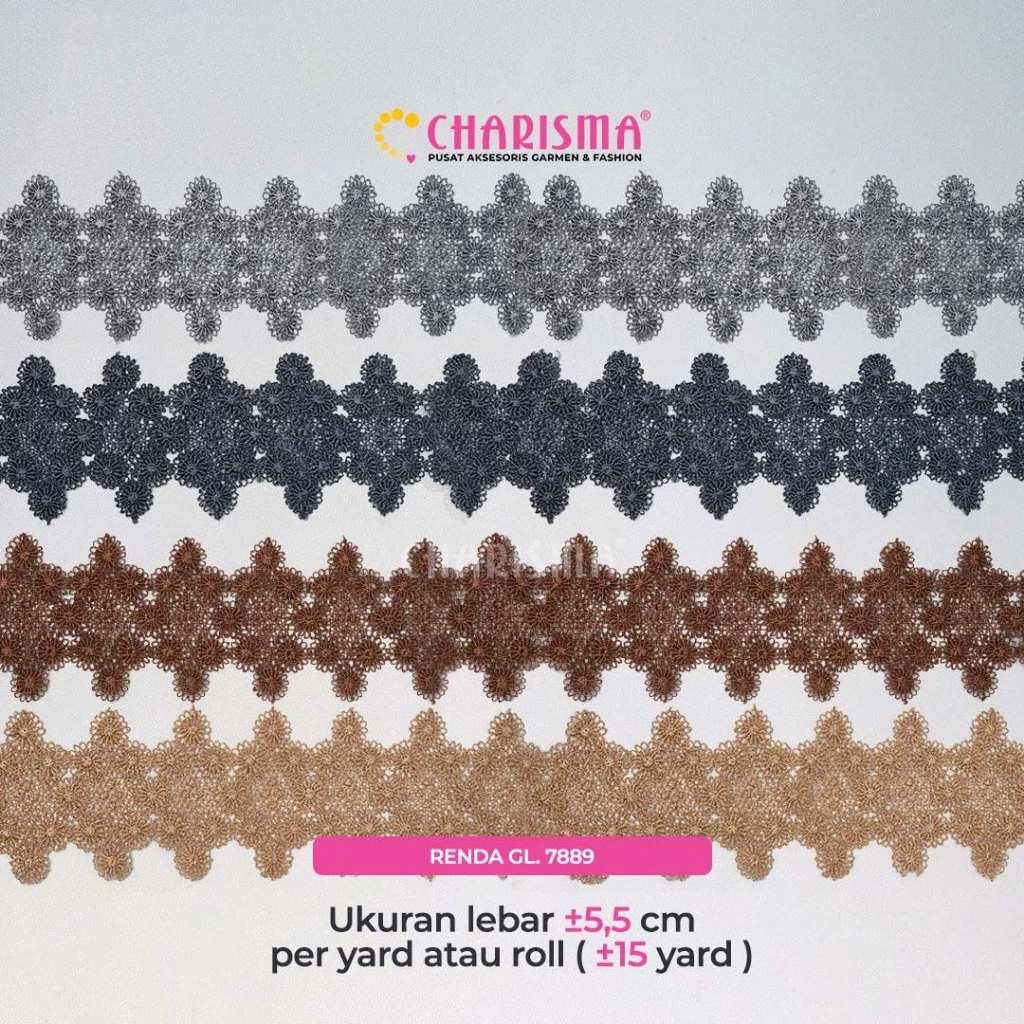 Charisma Renda Guiper GL 7889 (90cm ) - Renda Meteran/Renda ziper/Renda Bordir / Lebar 5,5cm