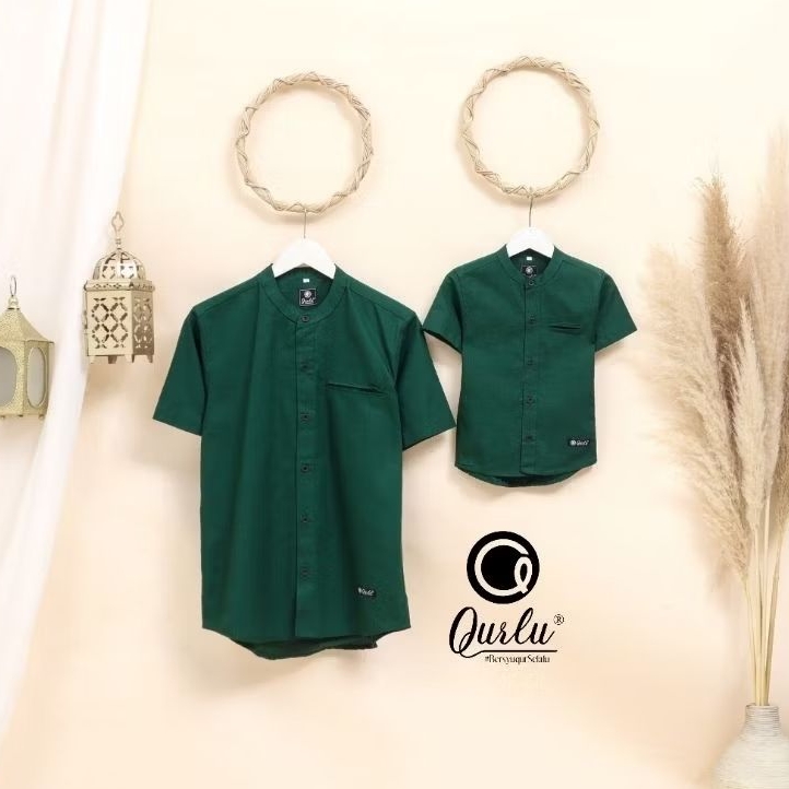Qurlu - Kemeja Koko Dewasa/Anak warna HIJAU BOTOL (baju couple ayah dan anak laki-laki) Baju Koko