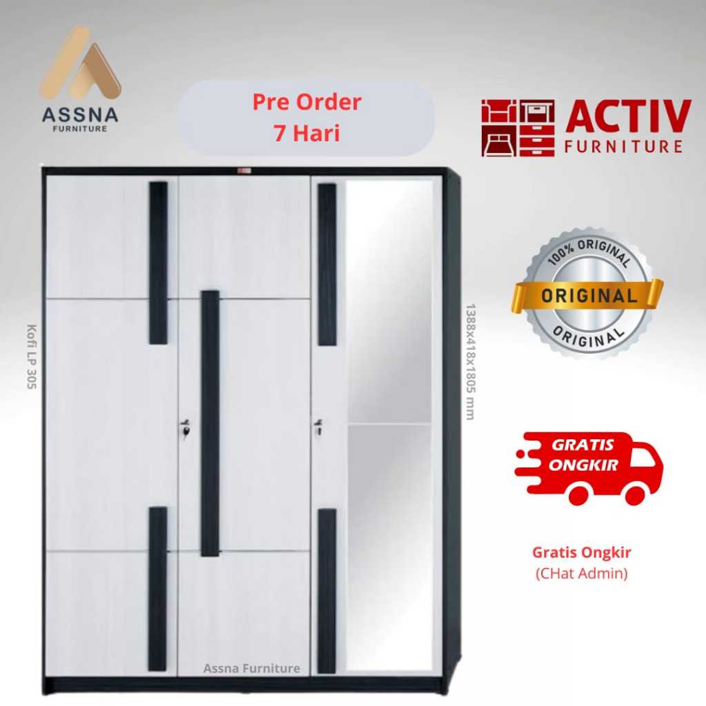 Lemari pakaian ACTIV KOFI LP 305 alamari baju zalkova tsugawood ash