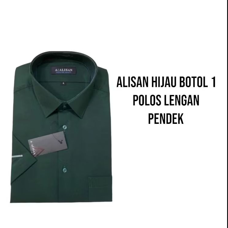 Kemeja Alisan Hijau Botol 1 Lengan Pendek