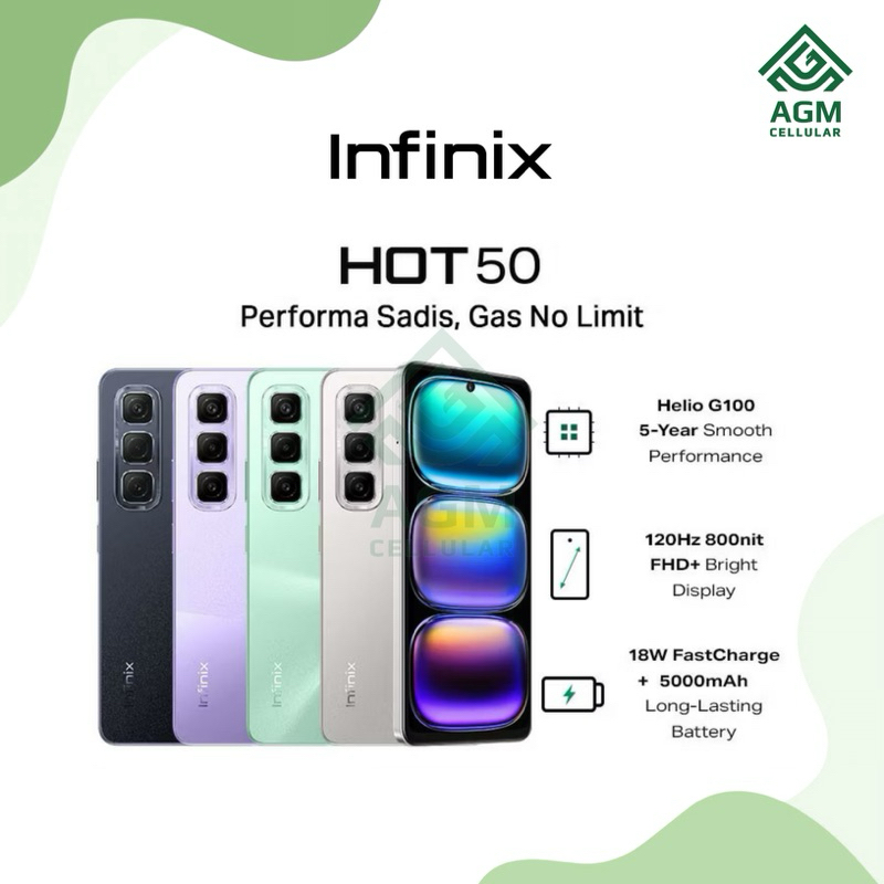 HANDPHONE INFINIX HOT 50 4G RAM 6GB/256GB (Sleek Black, Titanium Grey, Sage Green)