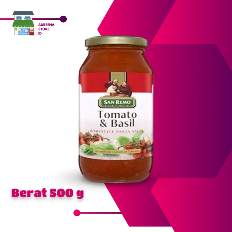 

SAN REMO SAUCE TOMATO & BASIL HOME STYLE PASTA SAUCE BERAT 500 g