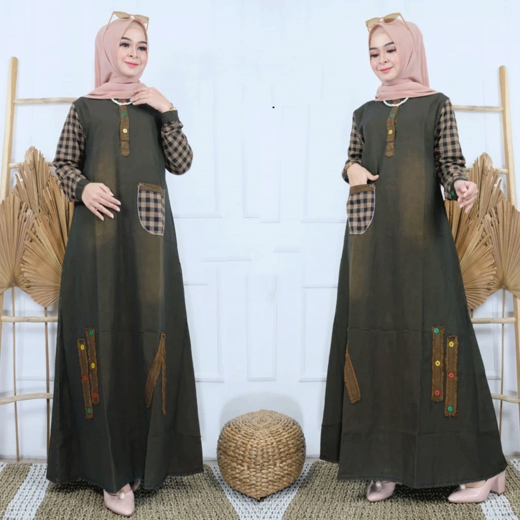 ORIANA MAXY JEANS MIX KATUN BUSANA MUSLIM WANITA JUMBO DRESS PANJANG KEKINIAN TERBARU LEBARAN GBM