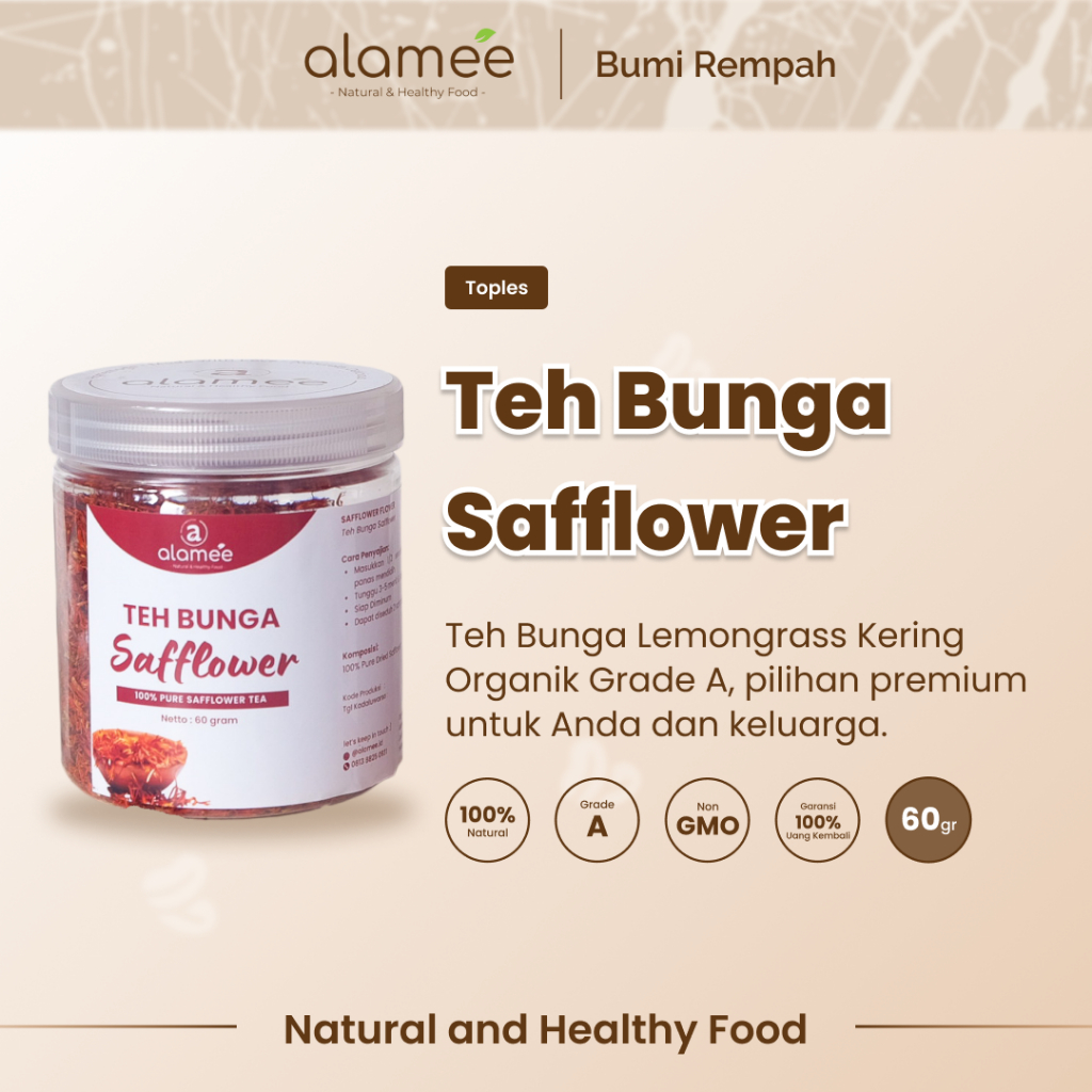 

ALAMEE Teh Bunga Safflower Herbal Tea Original Organik 60gr Alami Siap Seduh Sehat Organik