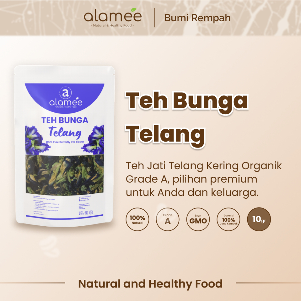 

ALAMEE Teh Bunga Telang Kering Butterfly Pea Tea Teh Herbal Organik Alami Siap Seduh Minum 10gr