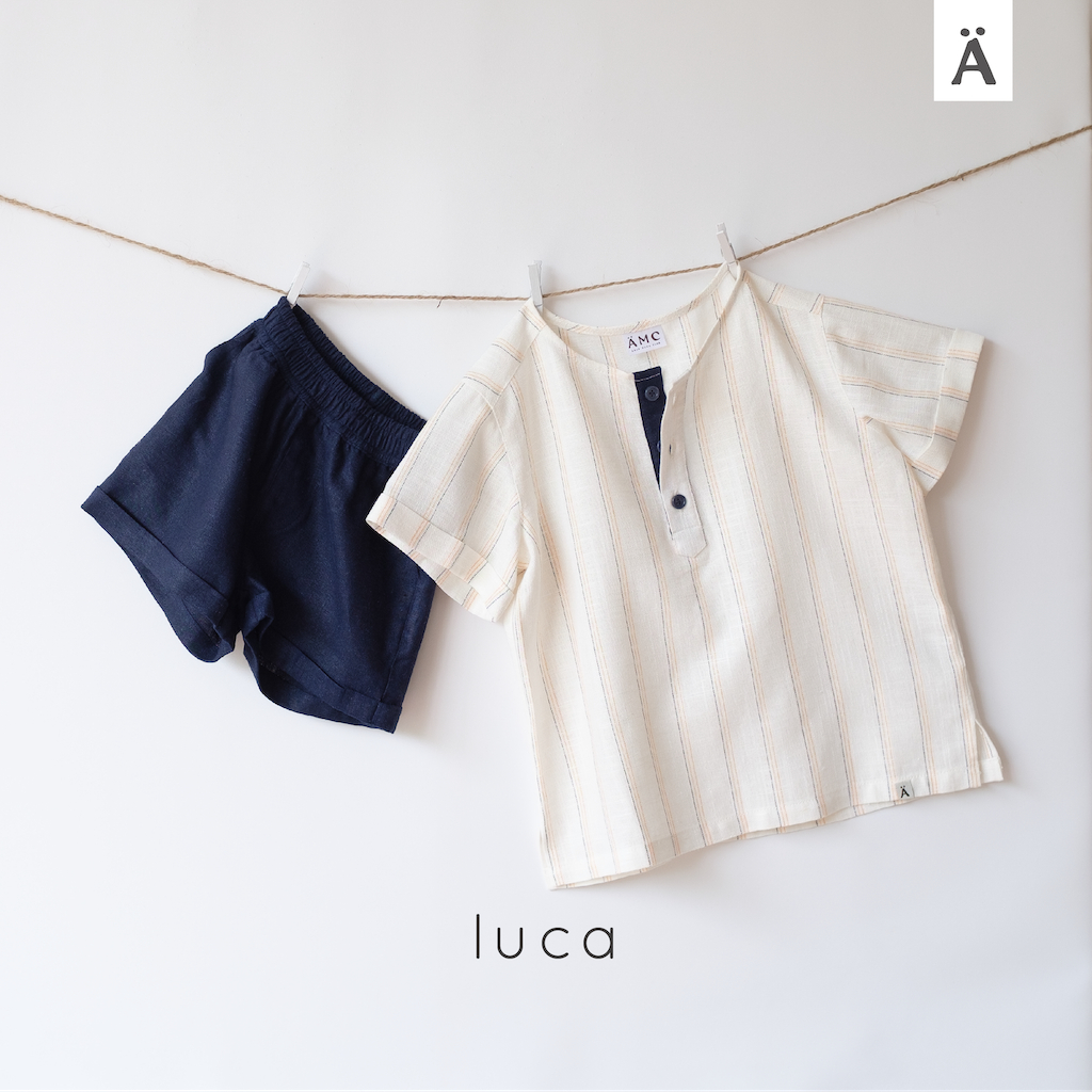 AMC- LUCA SET NAVY - Set baju linen anak laki - laki - boys - anakmamaclub