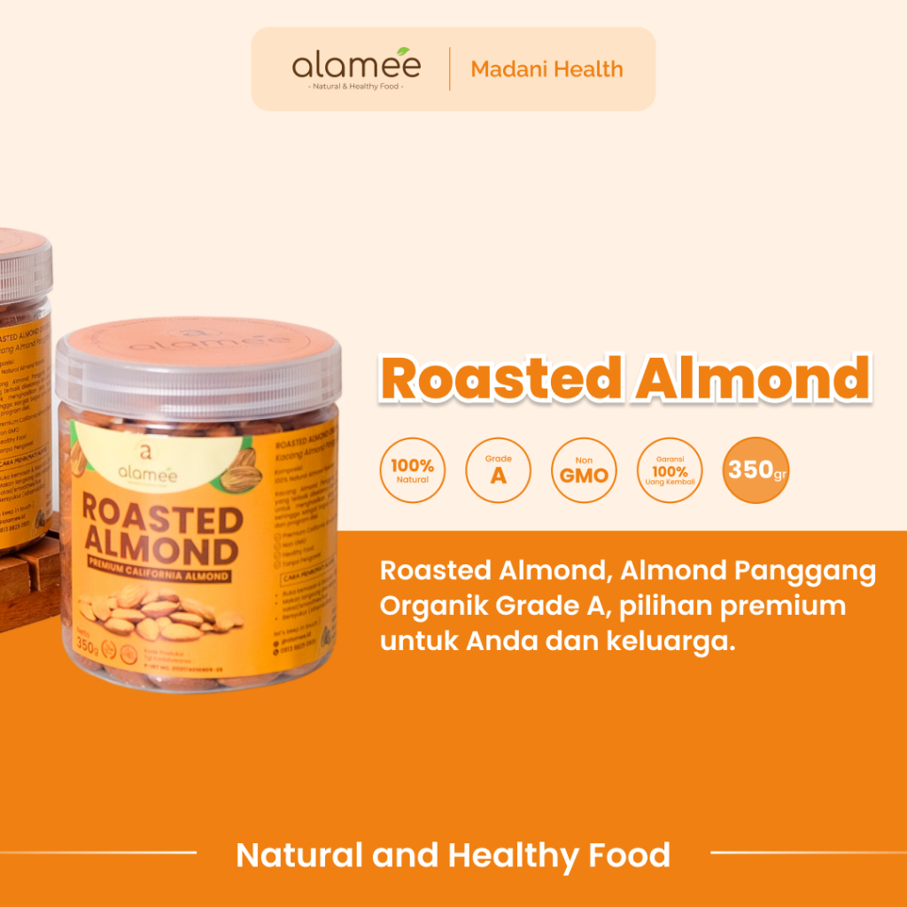 

ALAMEE Kacang Almond Almon Kupas Panggang Premium Roast Roasted Grade A California Oven Siap Makan