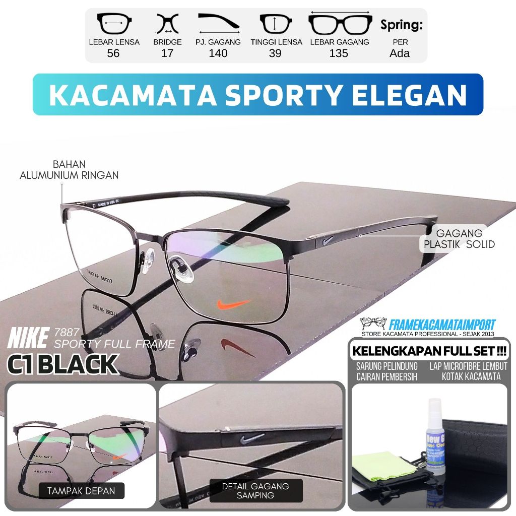 Nike Frame Kaca Mata Minus Sporty Gaya Elegant Pria