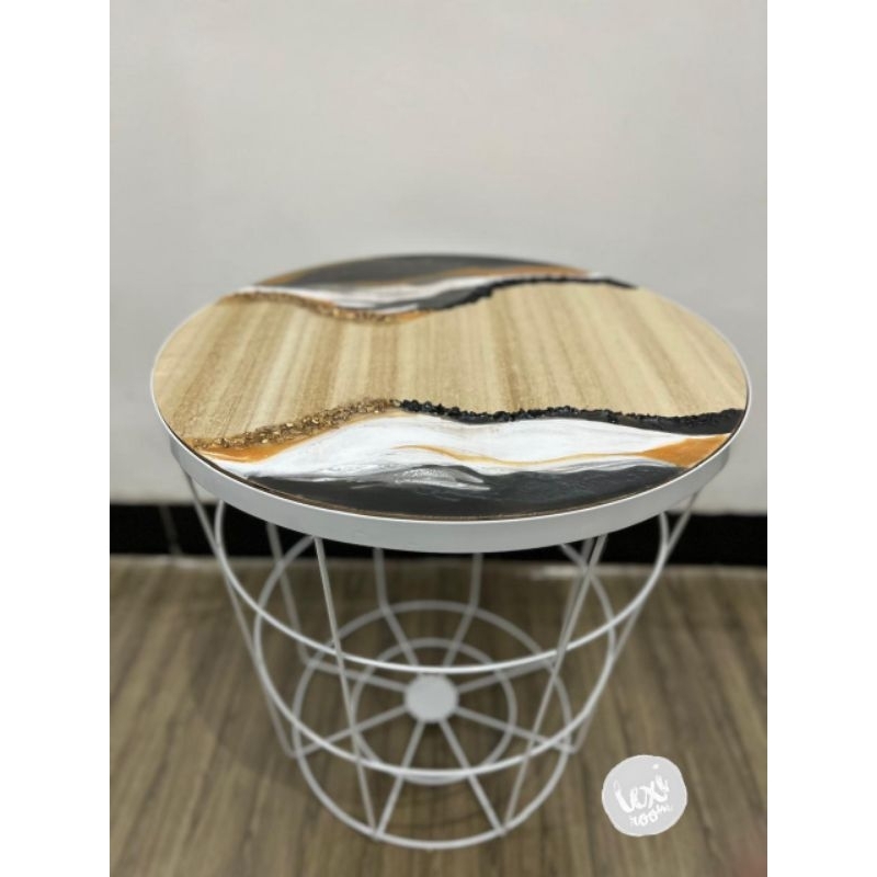 Meja Resin Aesthetic / Meja Bulat dengan penyimpanan / Meja Tamu / Round Table / Coffee Table