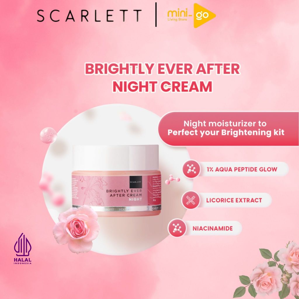 Scarlett Whitening Brightly Ever After Night Cream 20g - Moisturizer Krim Pelembab Wajah untuk Mence