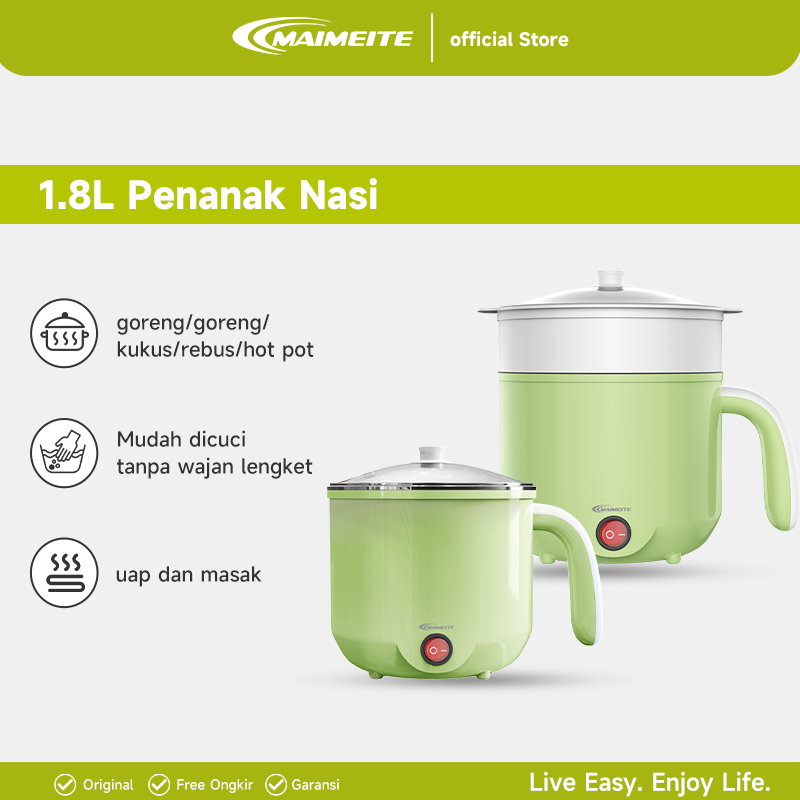 MAIMEITE Panci Listrik Serbaguna 1.8L/Magic com Mini Rice Cooker Mini / Touch control / Electric Coo