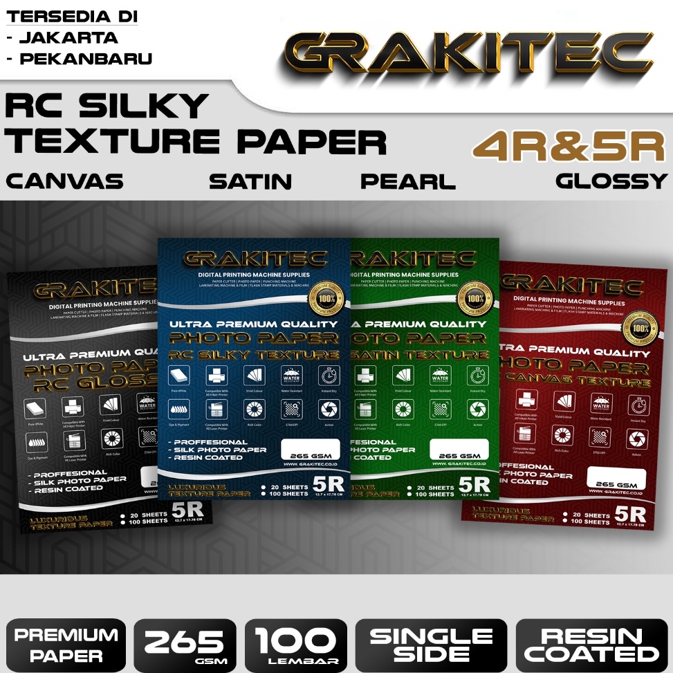 

KODE WYR Grakitec Kertas Foto Silky 5R isi 1 Lembar Texture Kulit Jeruk Doff Professional Silky RC Glossy Photo Paper Motif Pearl Canvas Satin Luster Resin Coated