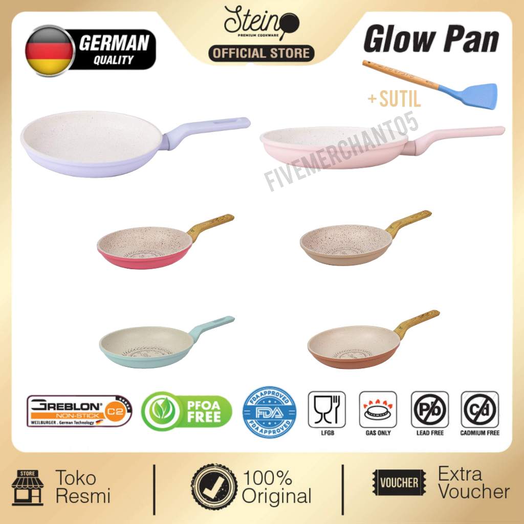 Panci Frypan Steincookware GLOW PAN 22cm Fry Pan Stein Cookware Ungu Biru Pink German Granit Coating