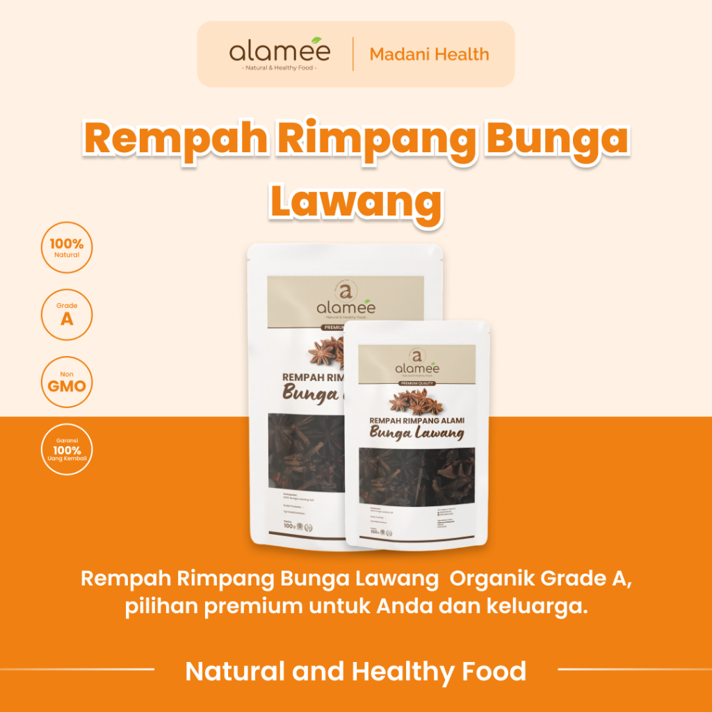 

ALAMEE Bunga Lawang Kering Pekak Star Anise Rempah Organik Alami Bumbu Seasoning Masakan Masak 100gr